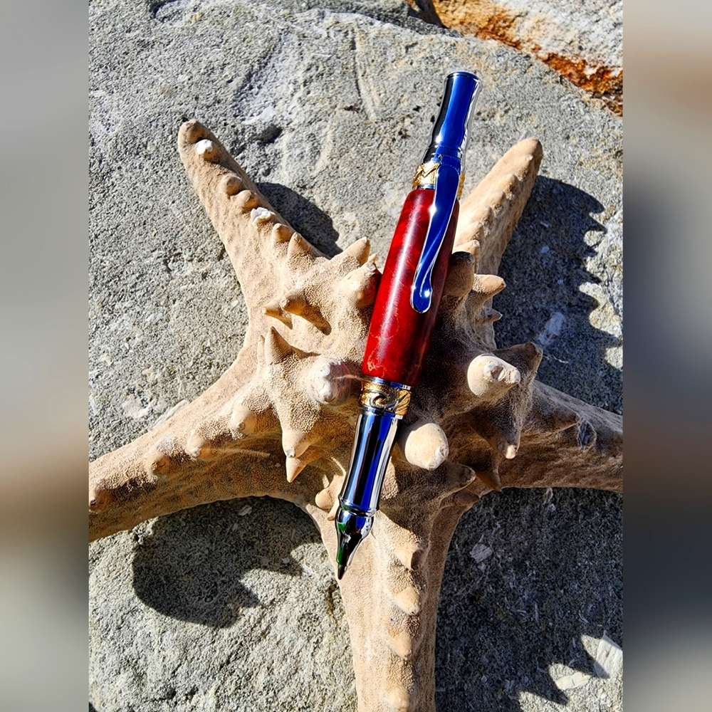 Elegant Red and Blue Fountain Pen